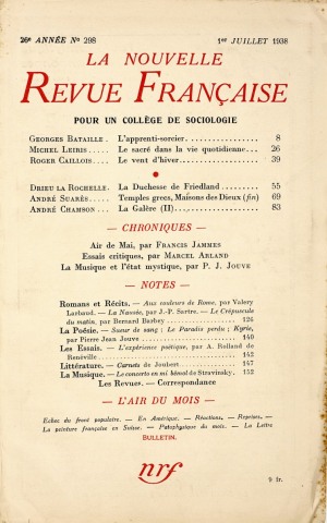 <i>La Galère</i> - Nouvelle Revue Française 1938
